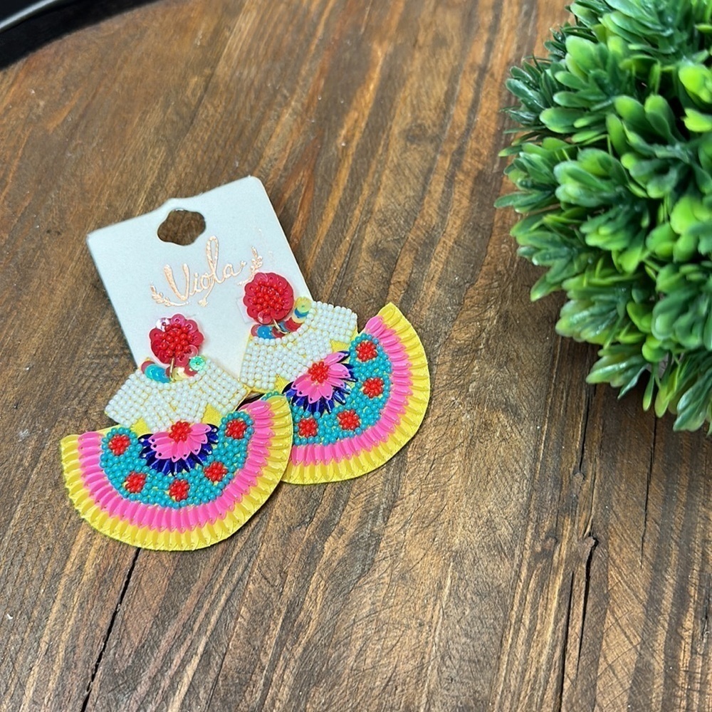 Traditional Latin Folklore Dress Beaded Statement Earrings